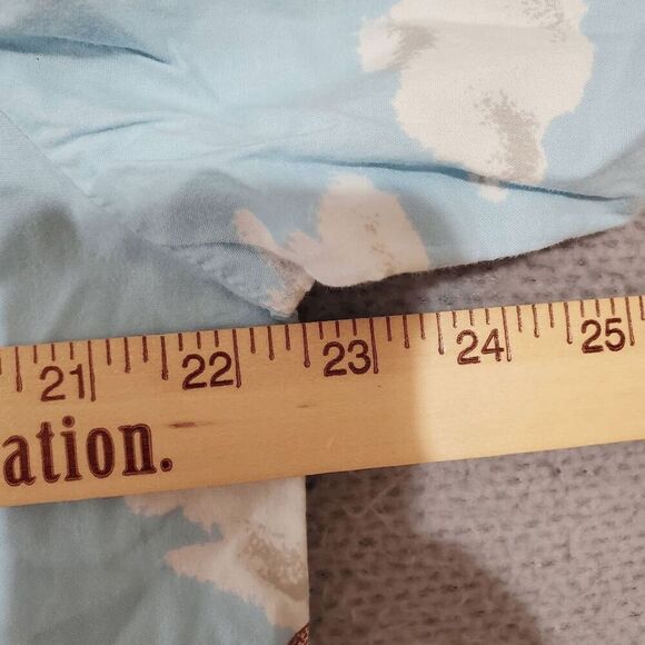 Nick & Nora Women's Sock Monkey Clouds Ruffle Hem Sleeves Button Down Pajama Top - Picture 6 of 7